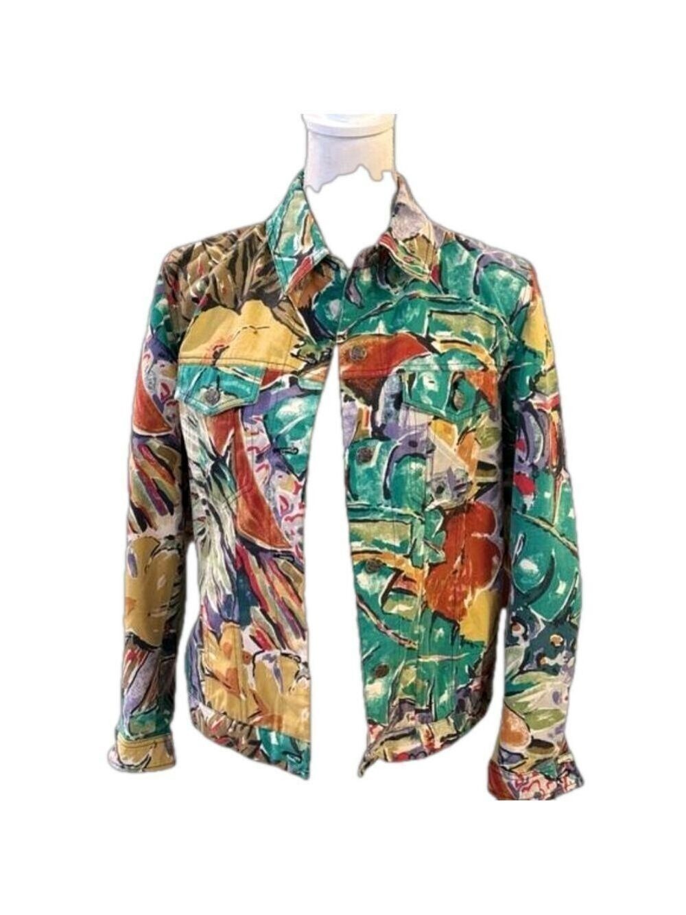 Multiples Woman’s Multi Color & Shape Embellished Denim Jacket Size S